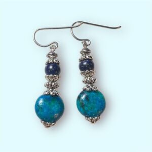 Novica Silver Lapis Chrysocolla Earrings Blue Green Dangle‎